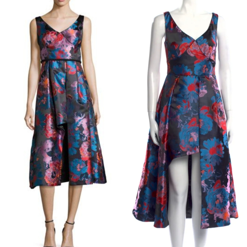 Black Halo Takim Metallic Jacquard Cocktail Dress Night Canyon Blue - Party Prom